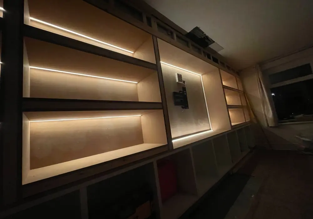 Bespoke illuminated shelving installation